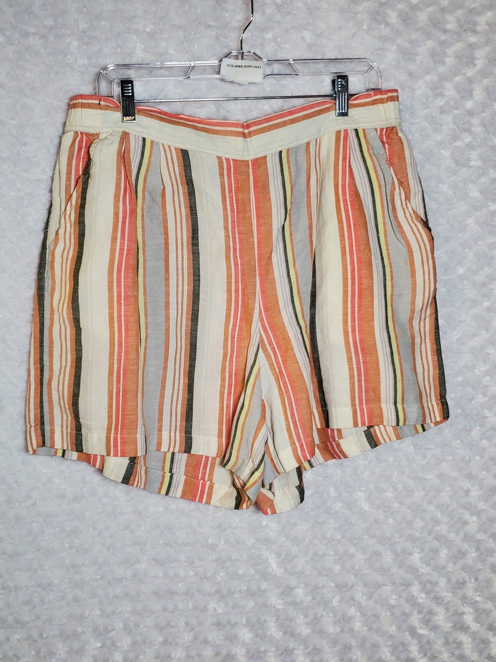 a new day Striped Linen-Blend Shorts in Cream, Orange & Tan Size L
